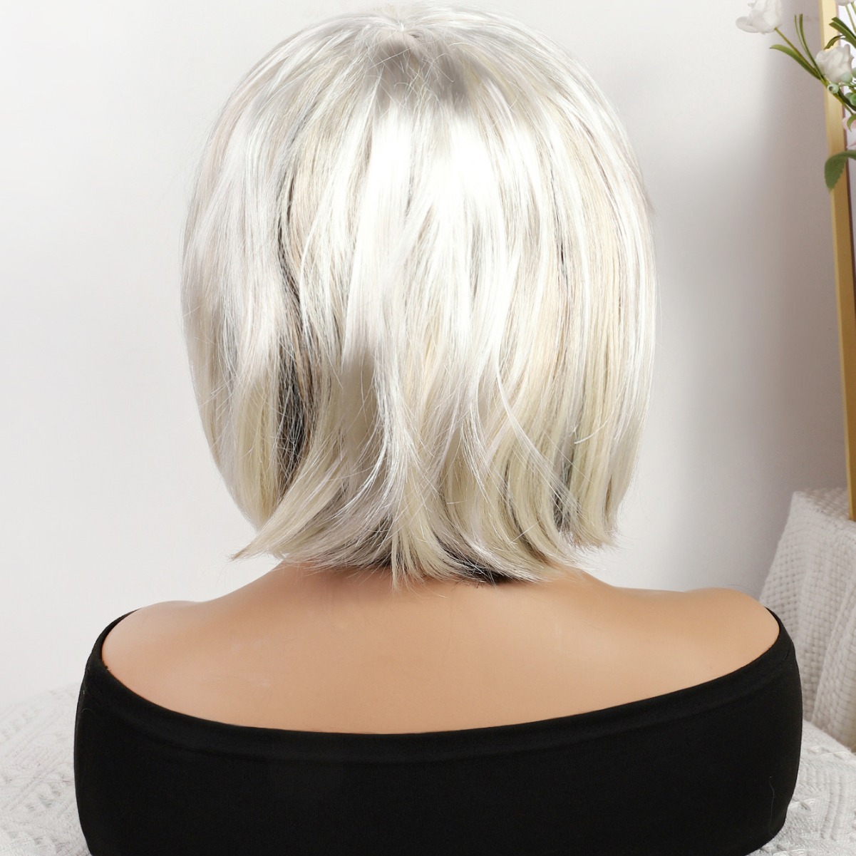 Transfronterizo nuevo color plateado gradiente largo recto 12 pulgadas sin encaje pelo recto europeo y brasileño peluca