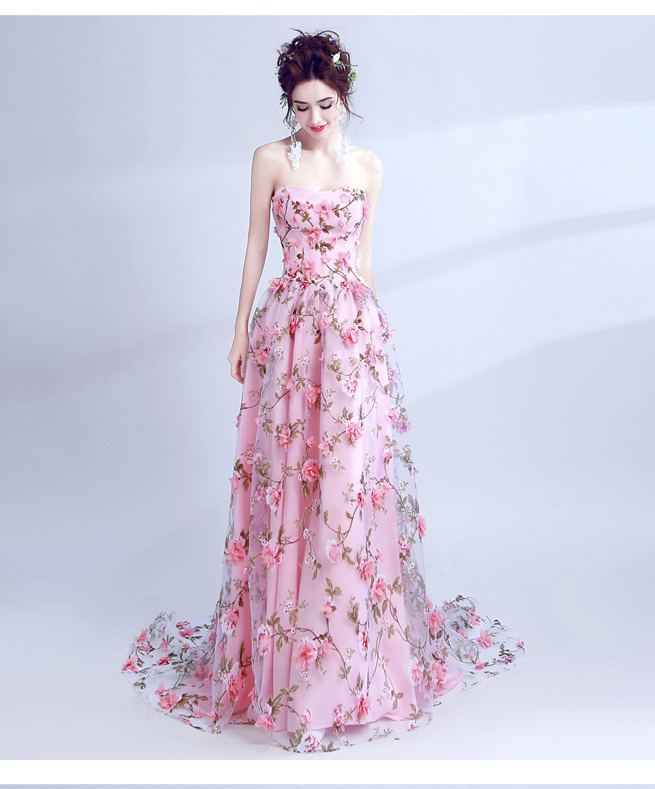 Damenbekleidung neues bohnenrosa Tube Top Braut Hochzeitsbankett Jahresversammlung Abendkleid_voghion.com
