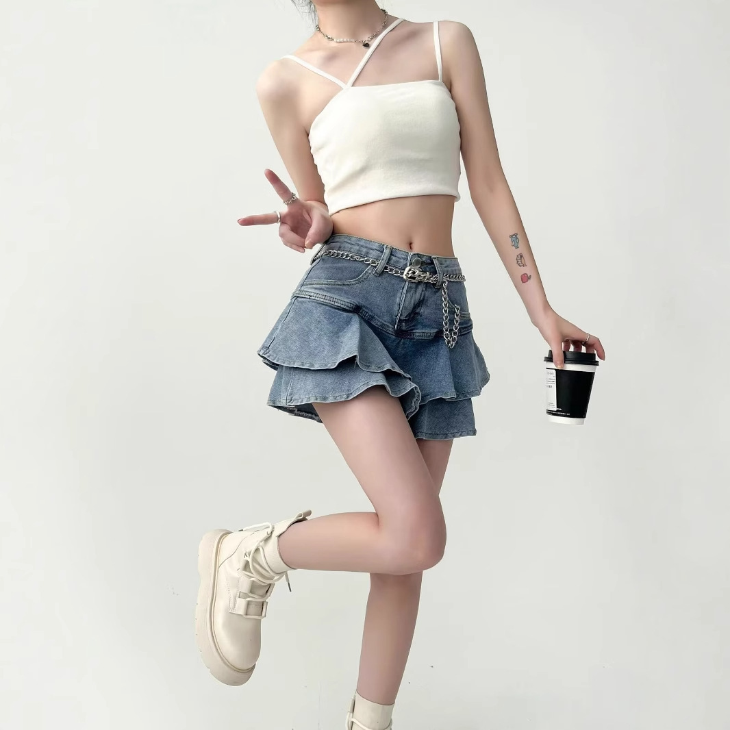 甜辣鱼尾裙春夏款2025年新款高腰a字牛仔短裙女防走光半身蛋糕裙