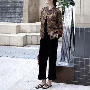 Four-Color Minimalist New Chinese Style Cracked Silk Fragrant Cloud Yarn Fabric Colorful Small Pepper National Style Thin Jacket for Women