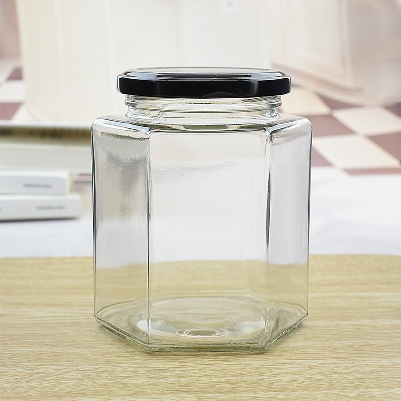 500ml六棱蜂蜜玻璃瓶一斤酱菜辣椒酱豆腐乳罐头瓶糖果密封玻璃罐