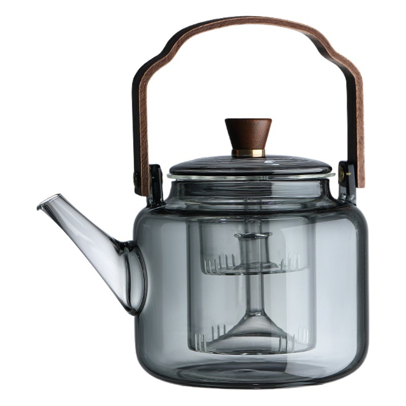 Venta al por mayor vidrio borosilicato haz olla gris cocina tetera integrada gran capacidad perfumada tetera de té anti-agrietamiento