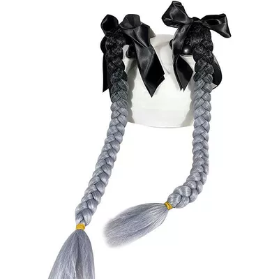 Motorcycle Helmet Decorative Suction Motosiklet dəbilqələri - 1-pair-of-black-and-gray-braids-plus-bows