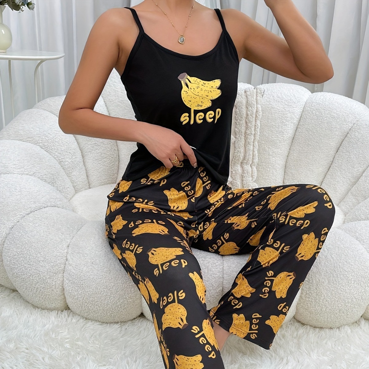 2024 nuevo estilo europeo y americano transfronterizo Amazon estilo caliente tirantes estampado pijamas sexy pantalones casuales traje de servicio a domicilio