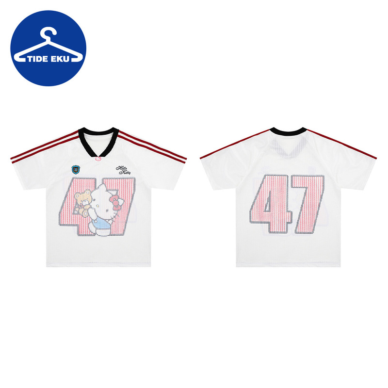 New Cartoon Short-Sleeved Women's Summer Hello Kitty Printed Fashionable Versatile V Neck T-Shirt Design Top