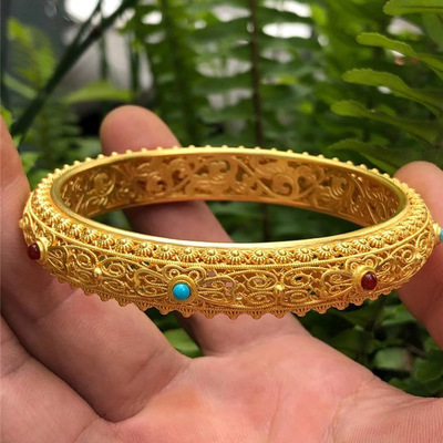 Iren jewelry Imperial gold 999 Ancient gold Ruyi Filaments Hollow Bracelet Set gemstone gold bracelet Gifts