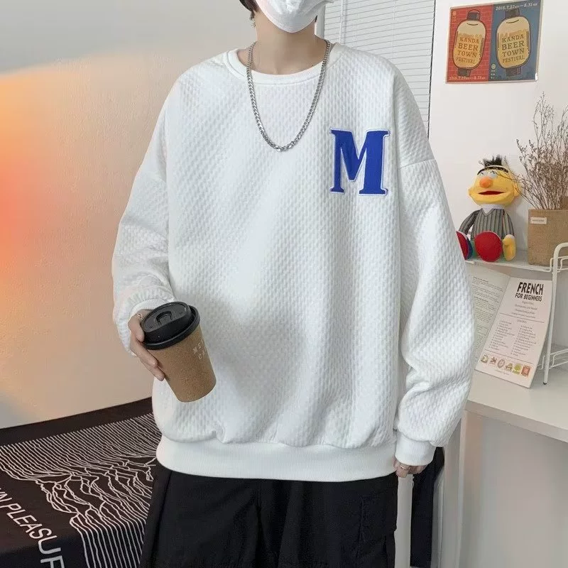 Толстовка Мужская вафельная свободная в гонконгском стиле, универсальный пуловер с длинными рукавами, осенне-зимняя Модная брендовая куртка с вышивкой и надписью