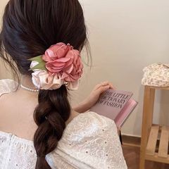 バラの花の大腸の髪の輪の花の女性の韓国の布芸の超仙の雰囲気感の花のひもの新型は皮の筋を縛ります。