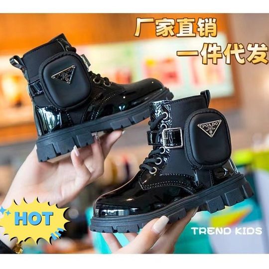New 2025 Martin Boots Girls Black Boots Fashion Black British Style Zipper Middle Tube for Children