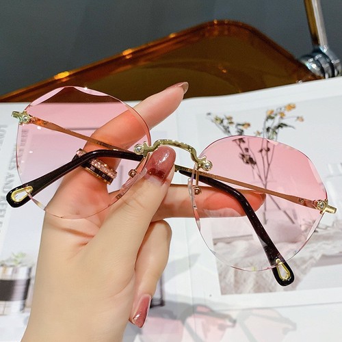 Celebrity Streetwear New Polygon Sunglasses for Women, Large Faces, Slimming Ocean Film, Rimless Edge, Dark Sunglasses