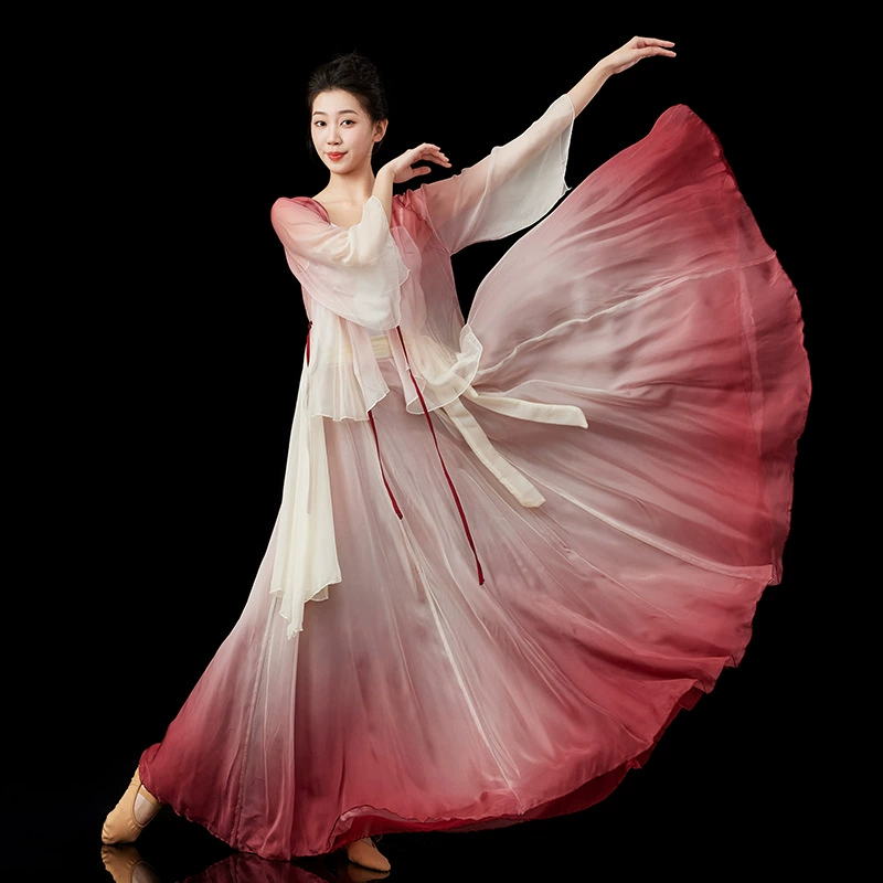Классическая танцевальная танцевальная одежда, элегантная шарм, марля 720 градусов градиентная танцевальная юбка Китайский танцевальный костюм