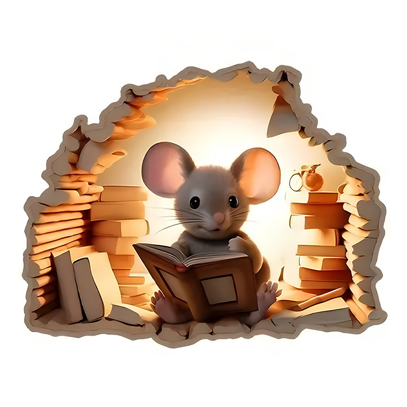 3d Mouse Hole Wall Sticker Decorative Cartoon Staircase Decal_voghion.com