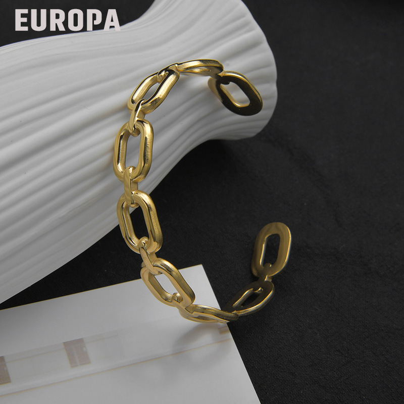 Europäisches Und Amerikanisches Offenes Armband Quadratische Kettenschnalle Titanstahlarmband display picture 3