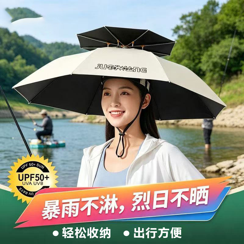 Multifunctional head-mounted umbrella hat, fishing umbrella, foldable double-layer large tea-picking hat, sunshade and sun protection umbrella hat