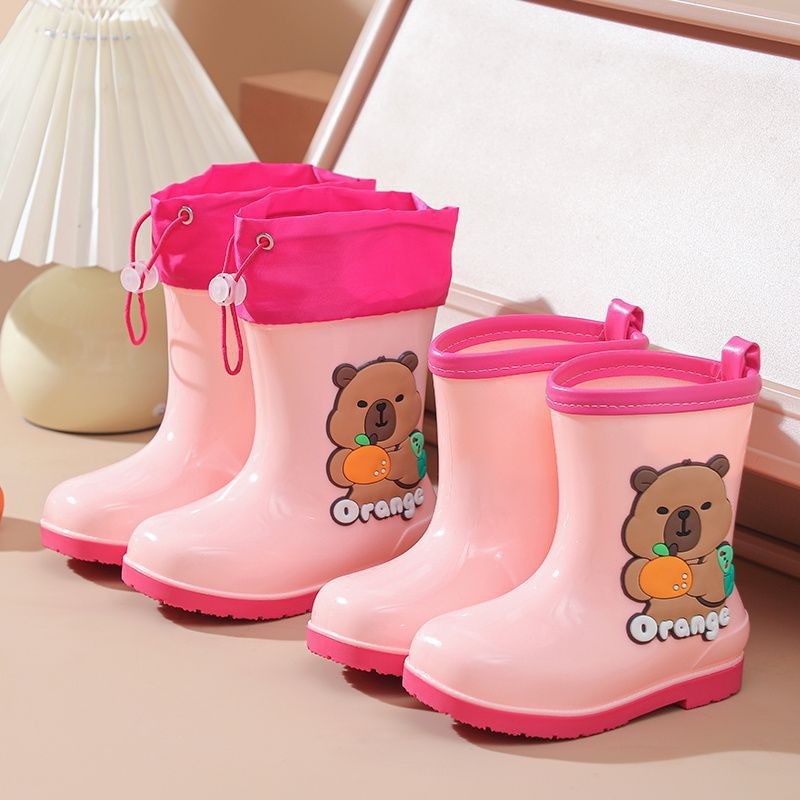Nuevos niños capibara barril corto impermeable bebé zapatos de lluvia botas de lluvia barril medio para niños y niñas dibujos animados jardín de infantes zapatos de agua