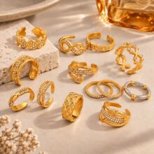 跨境时尚钛钢戒指多层镶钻u型马蹄设计指环个性不掉色饰品rings女