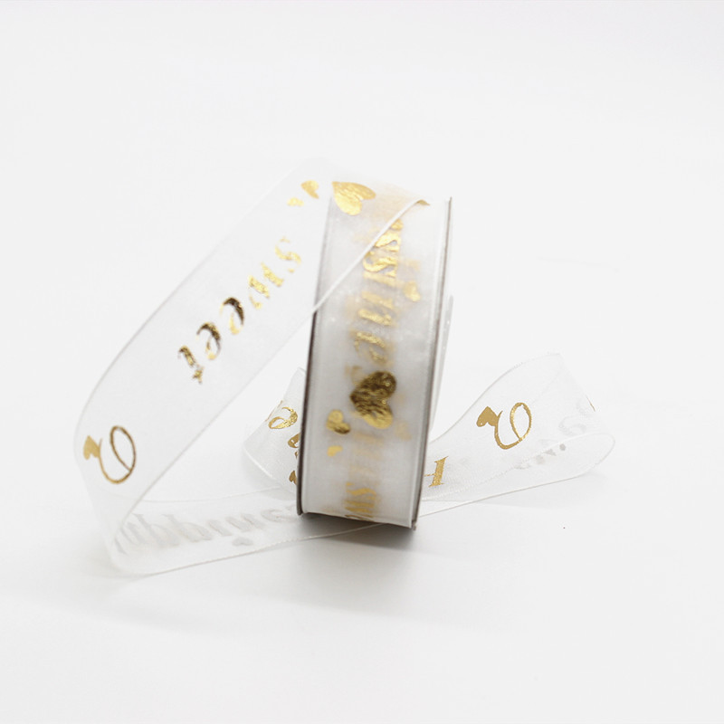 2,5 cm cinta de gasa decoración de la boda de vacaciones de oro cinta regalo del día de san valentín embalaje de la flor cinta de hilo de nieve