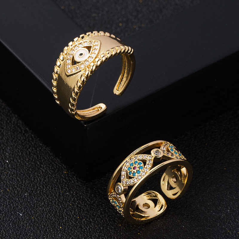 Fashion Copper Gold-plated Micro-set Zircon Devil's Eye Opening Adjustable Ring display picture 1