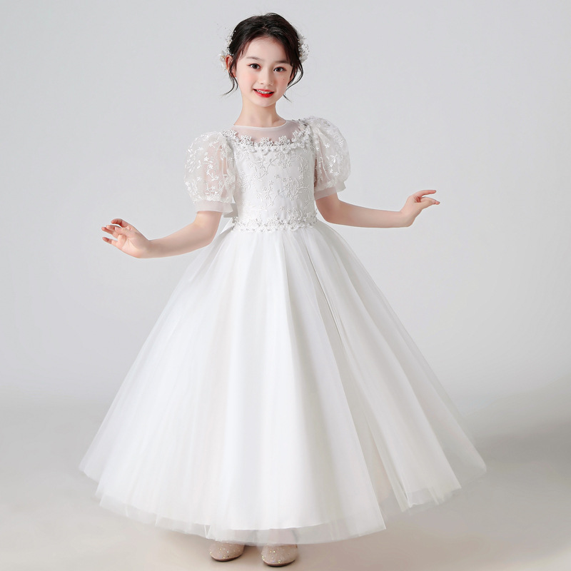 女童公主裙夏季泡泡袖蓬蓬裙禮服兒童婚紗主持人鋼琴表演服連衣裙
