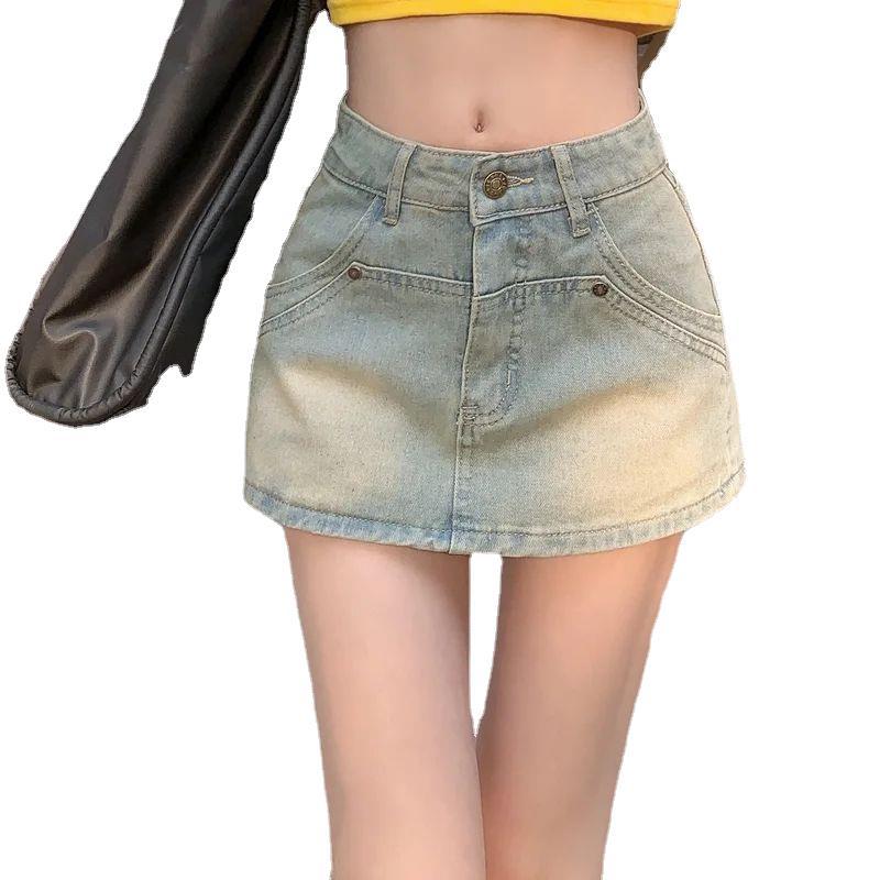 미국 복고풍 데님 치마 여자 여름 섹시한 짧은 치마 A-라인 하프 스커트 뜨거운 소녀 높은 허리 엉덩이 치마