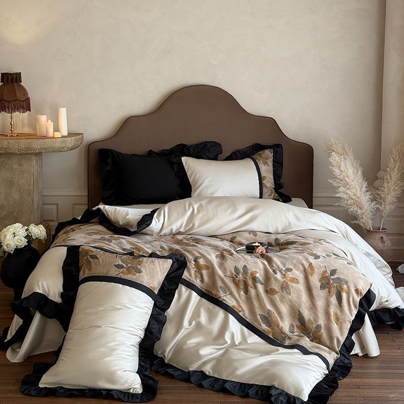 Nordisk vintage boho bäddset i tryckt bomull för hemmet_voghion.com
