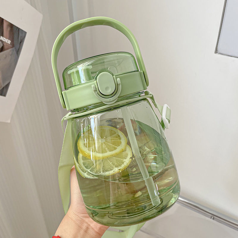 大容量プラスチックビッグベリーウォーターカップストローダブルドリンクビッグベリーカップ食品グレードのPCストラップ子供と学生のためのポータブルカップ|undefined