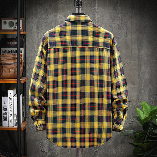 2025 Men's Checkered Long-Sleeve Shirt, Hong Kong Style Fashion Brand Youth Student Stylish Top for Men
