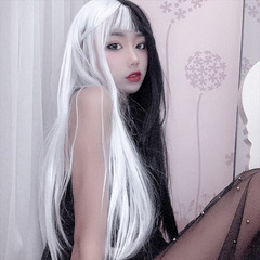 Cosplay anime wig female black and white yin and yang color air bangs long straight hair female chemical fiber wig AliExpress new style
