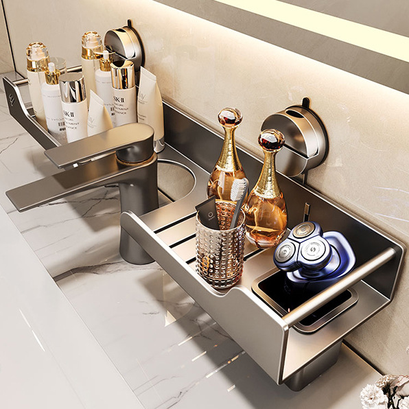 Bathroom Sink Storage Rack Toilet Sink Basin Wall-Mounted Punch-Free Bathroom Mirror Suction Cup Storage Rack