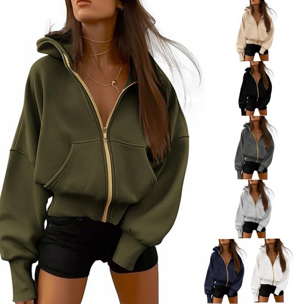 Short sports woolen long-sleeve with zipper with hood