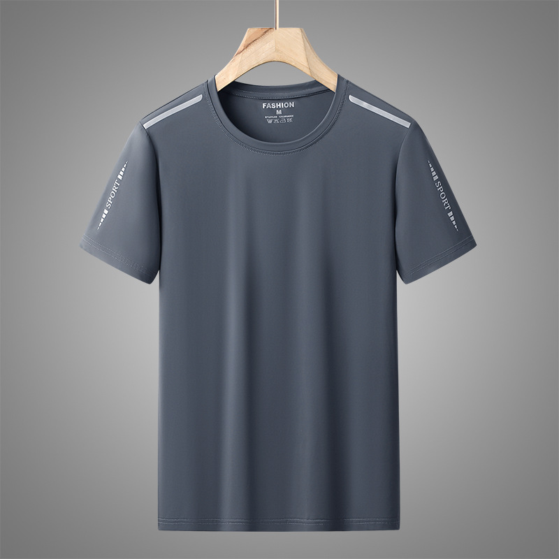 Ice silk 7A antibacterial short sleeve with quick-drying T-shirt men's short sleeve summer men's casual round neck young and middle-aged women wholesale