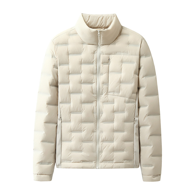 2025 nueva chaqueta de pluma de cuello vertical para mujeres invierno 90 vello a prueba de viento caliente delgado y ligero abrigo de pluma para hombres