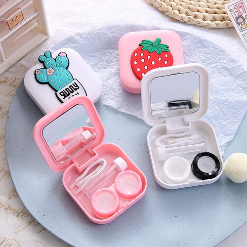Simple and portable mini contact lens case, ins style, cute, compact, girly heart, double contact lens cartoon storage box