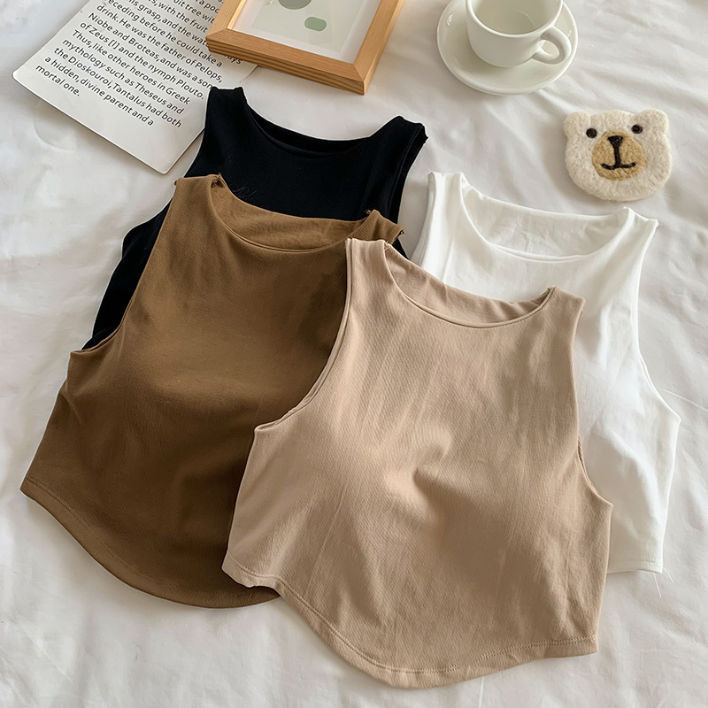 Summer short solid color base body-friendly top with cups sleevless