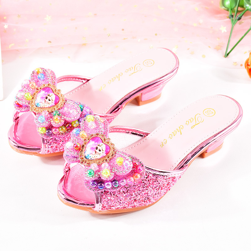 Sandalias DE LOS NIÑOS DE VERANO punta abierta sequined bebé princesa zapatos antideslizante hogar zapatos de los niños niñas pequeños zapatos de diamantes de imitación de tacón alto