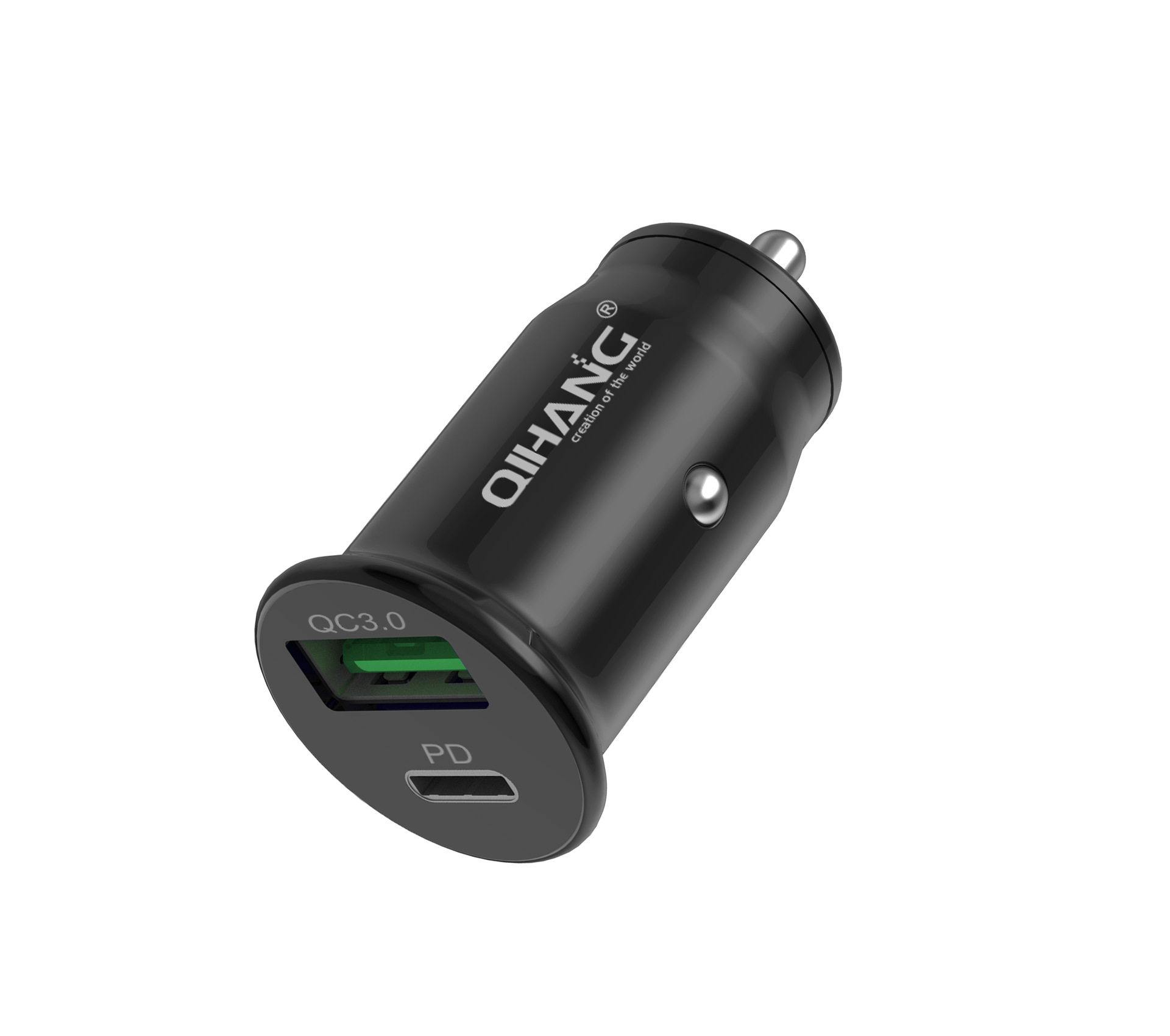 QIHANG 跨境电商爆款车载双口QC3.0USB18W+PD18W超级快充可印LOGO