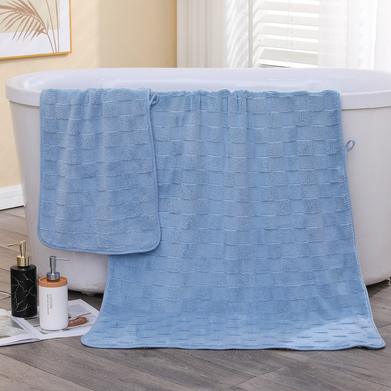 Tower hibiscus check bath towel suit, soft absorbent coral fleece