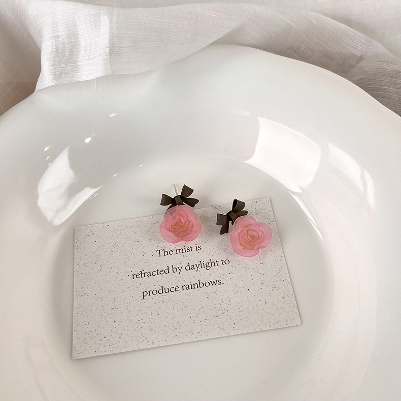 Korean Paint Bow Camellia Pendant Earrings display picture 5