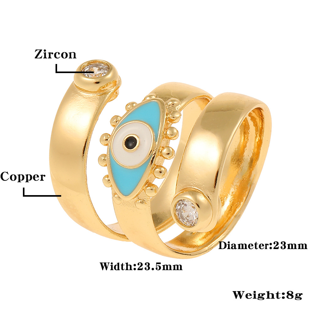 Fashion Geometric Devilu0027S Eye Copper Open Ring Enamel Zircon Copper Rings