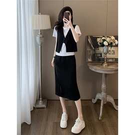 减龄遮肉时尚休闲马甲新中式国风运动时尚洋气时髦三件套装裙女夏