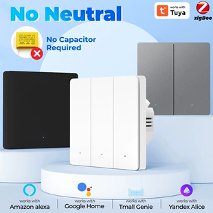 Настенный умный выключатель, Tuya Zigbee 3.0, ABS‑пластик, 1–3‑модульный (EU), 10 А, 7–300 Вт