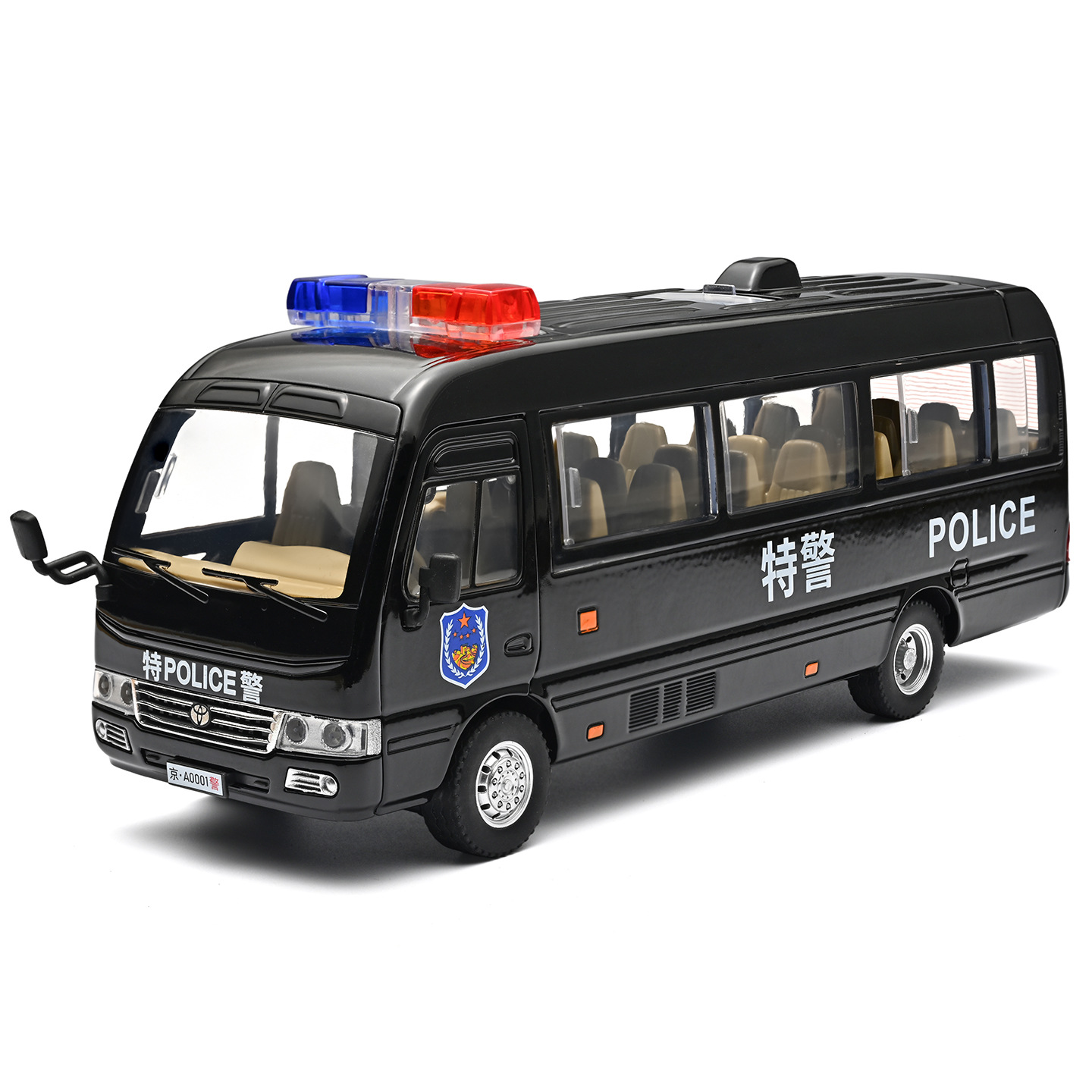 1: 24 Coaster modelo de automóvil de aleación de automóvil de policía sonido y luz retorno tema de policía militar cognitiva infantil juguetes de automóvil de servicio