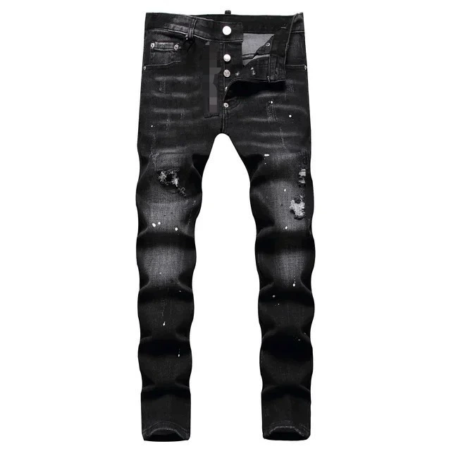 Новые трансграничные рваные джинсы в европейском и американском стиле с разбрызганными чернилами в стиле ночного клуба, стильные мужские облегающие джинсы для молодых мужчин, мужские брюки