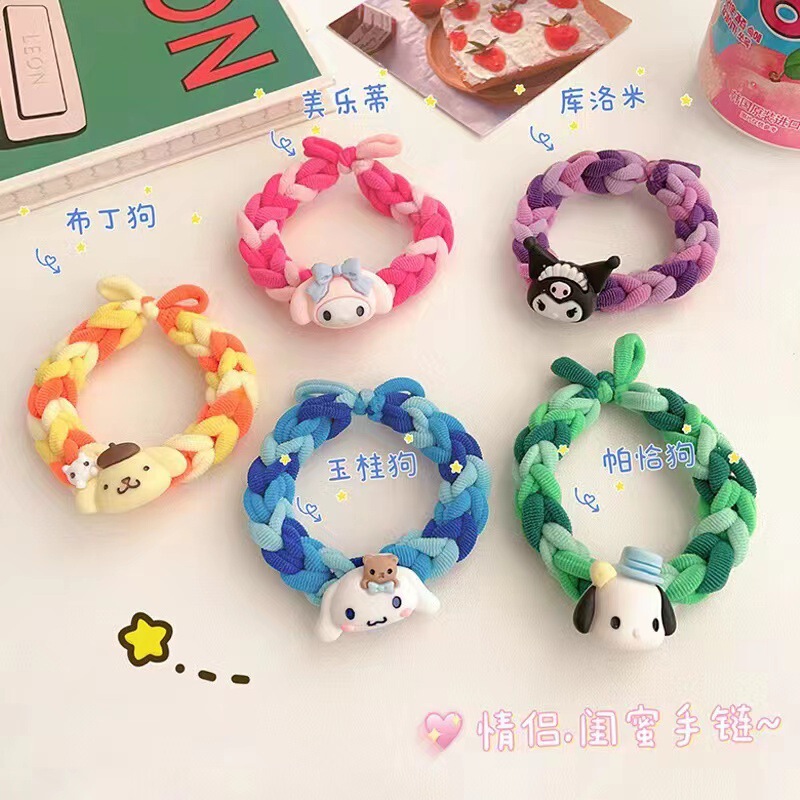 diy Sanrio Hair Rope Handmade Kuromi Meridian Yugui Patchia Dog Couple Rubber Band Bracelet for Boyfriend