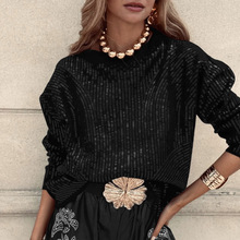 wish亚马逊欧美时尚重工亮片流光感长袖T恤高级感潮牌珠片上衣女