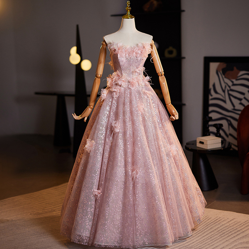 Evening Dress Pink Skirt for Women Banquet Classy Elegant Accessible Luxury Niche Classy Host Tube Top Beautiful Engagement Dress