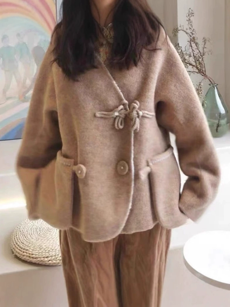 Woolen long-sleeve, extra-long long suit, colored jacket, increased thickness, loose fit