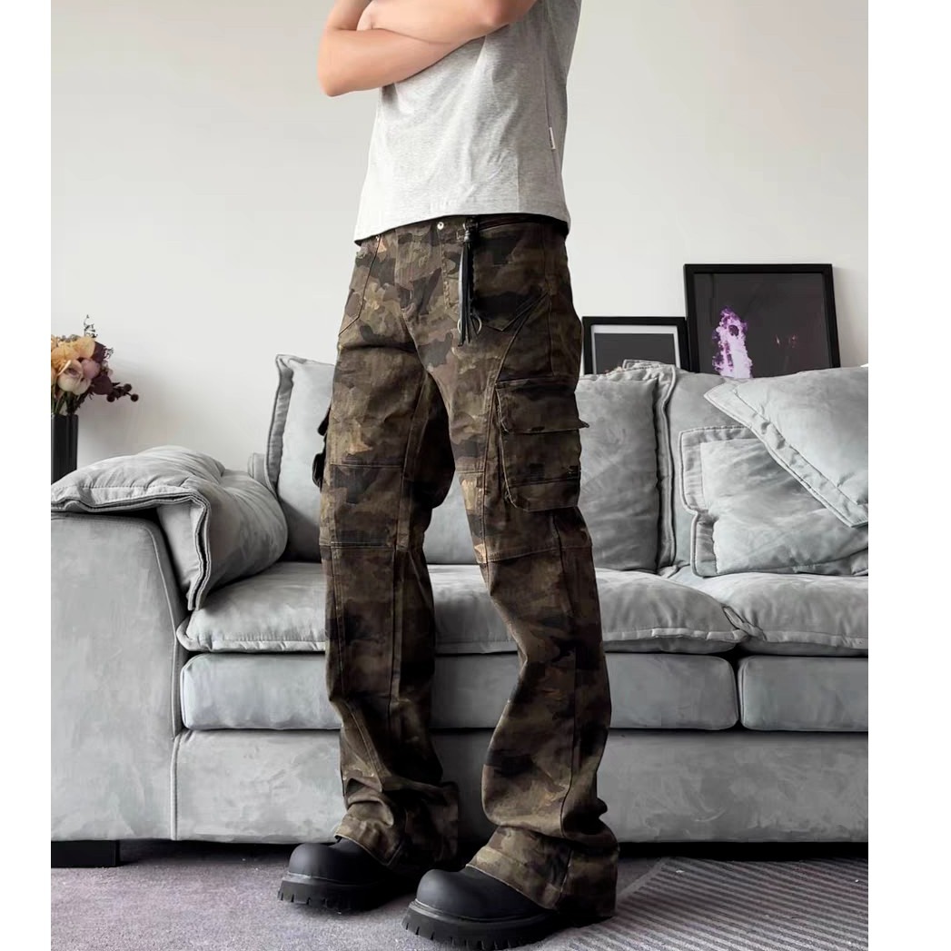 Men's Clothing Retro Camo Cargo Pants For Men & Women - Slim Fit Multi-Pocket Military Tactical Jogger Pants With Flared Leg_mkmklike.com