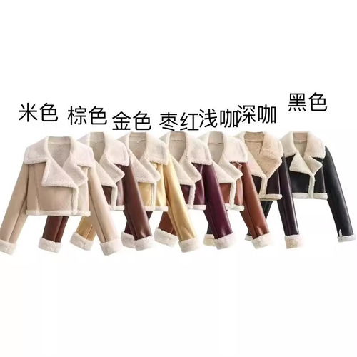 European and American new spring fur-in-one short street hot girl motorcycle coat