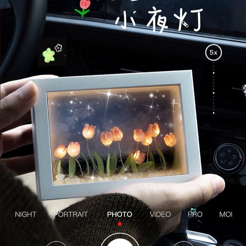Tulipanos marcos de luz nocturna DIY decoración creativa personalizada para la novia Qixiao regalo marco tridimensional hecho a mano
